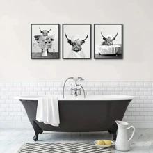 3入組/套無框黑色和白色奶牛海報墻面裝飾 - 彩色 - 查看 2
