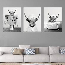 3入組/套無框黑色和白色奶牛海報墻面裝飾 - 彩色 - 查看 5