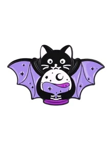 歐美時尚萬聖節系列黑風合金胸針卡通可愛巫師閱讀貓烘焙油漆胸針徽章 - 杏色 - 查看 10