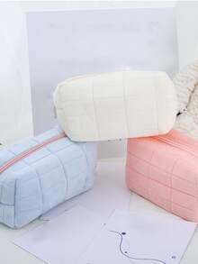 1pc Creative Decompression Pillow Shaped Pencil Case With Large Capacity - White - View 3