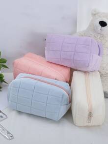 1pc Creative Decompression Pillow Shaped Pencil Case With Large Capacity - White - View 2
