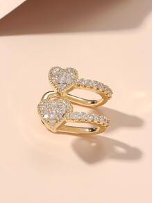 1pc Fashionable Double Zirconia Heart Design Simplistic Clip-on Earrings For Women, Copper Jewelry