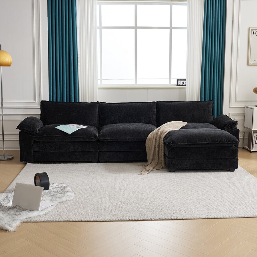 Couch Sofa,3 Seater Sofa Couch, Upholstered Modular Sofa with Ottoman ...