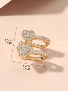 1pc Fashionable Double Zirconia Heart Design Simplistic Clip-on Earrings For Women, Copper Jewelry