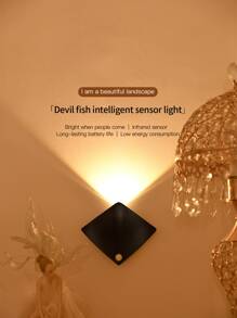 1 件趣味黄貂鱼形运动传感器灯，无线可充电 LED 夜灯，适用于卧室、楼梯、客厅、衣柜、橱柜 - 白色/黄色，自动开/关，万圣节和感恩节装饰万圣节圣诞节感恩节礼物