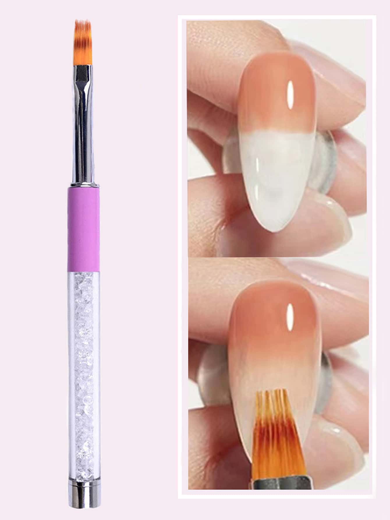 1Pc Acrylic Nail Brush UV Gel Nail Art Gradient Ombre Brush Rhinestone Handle Tool Painting Drawing Pens Manicure - Pink - View 1