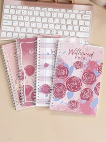 MOKA A Set Of 4 A5 Coiled Notebooks With Cute Cartoons Each, 60 Lined Inner Pages, A Set Of 4 - Burgundy - View 1