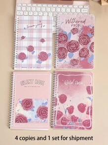 MOKA A Set Of 4 A5 Coiled Notebooks With Cute Cartoons Each, 60 Lined Inner Pages, A Set Of 4 - Burgundy - View 2