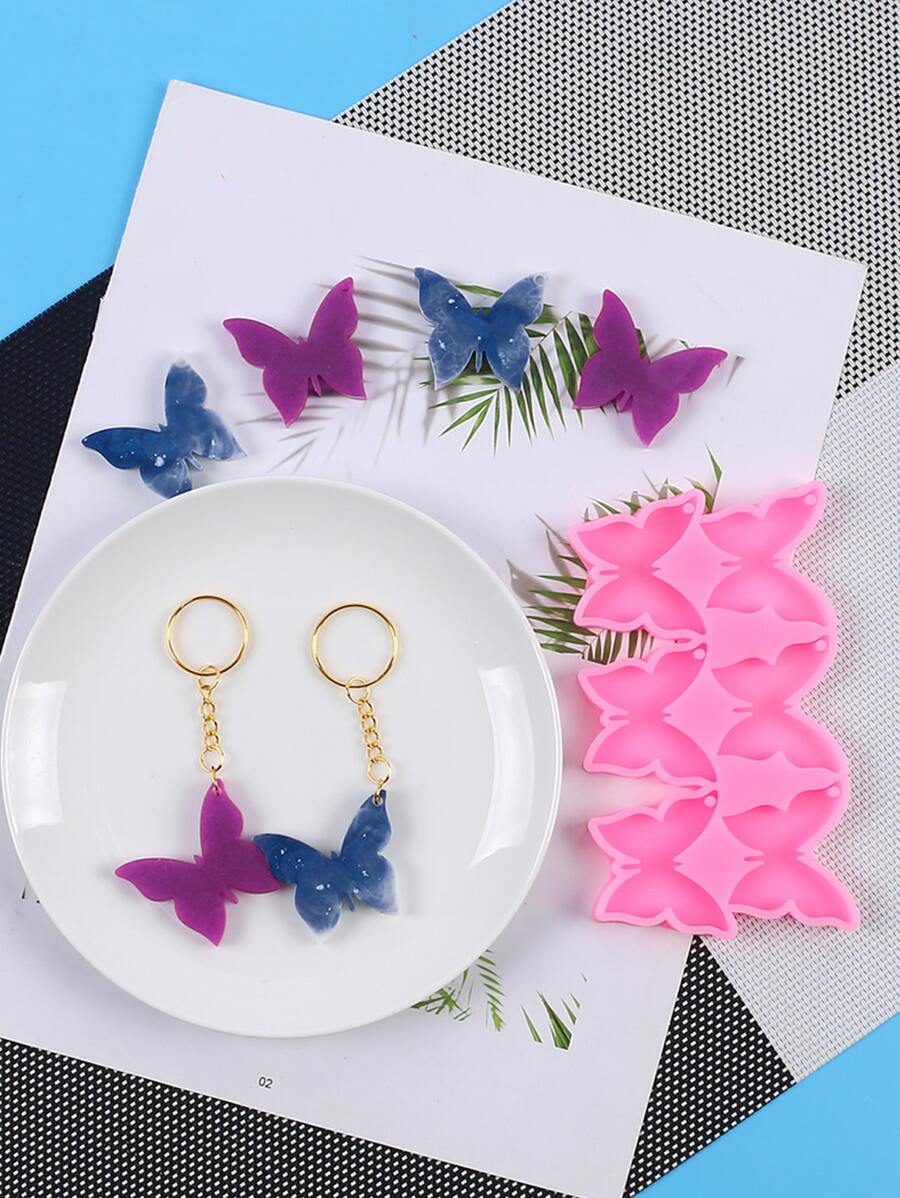 1 件蝴蝶形钥匙扣树脂模具，DIY 环氧硅胶模具，适用于吊坠、耳环、项链、钥匙扣、肥皂、蜡烛装饰 - 粉色 - 查看 1