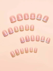 24 Short Square Ramadan French Style Fingernail Patches With 1 Jelly Patch And 1 File Strip Press On Nails Nail Supplies - Multicolor - View 2