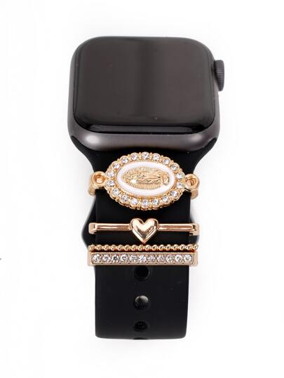 4 件套水钻白色圣母玛利亚表带饰物装饰环适用于 Apple 表带配件适用于 Galaxy 系列表带饰物女孩幸运礼物