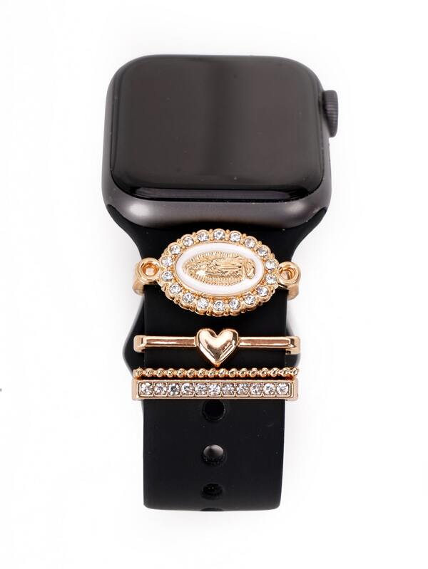 4pcs/Set Rhinestones White Virgin Mary Watch Band Charm Decoration Ring For Apple Watch Bands Accessories For Galaxy Series Watch Bands Charms Lucky Gifts For Girls