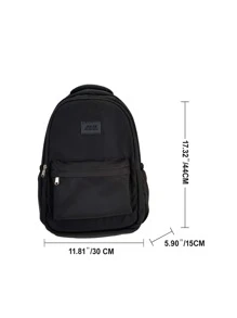 轻便儿童背包书包适合男孩和女孩的学校背包，经典基本款大学生小学初中高中背包适合青少年女孩男孩，旅行背包 - 黑色 - 查看 2