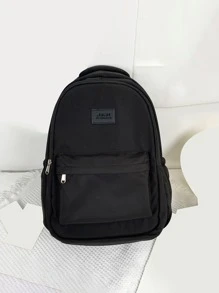 轻便儿童背包书包适合男孩和女孩的学校背包，经典基本款大学生小学初中高中背包适合青少年女孩男孩，旅行背包 - 黑色 - 查看 3