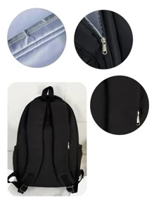 轻便儿童背包书包适合男孩和女孩的学校背包，经典基本款大学生小学初中高中背包适合青少年女孩男孩，旅行背包 - 黑色 - 查看 8