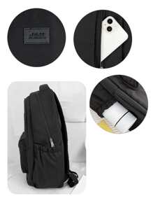 轻便儿童背包书包适合男孩和女孩的学校背包，经典基本款大学生小学初中高中背包适合青少年女孩男孩，旅行背包 - 黑色 - 查看 7