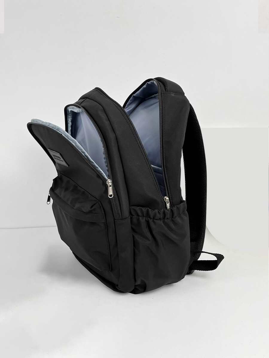 轻便儿童背包书包适合男孩和女孩的学校背包，经典基本款大学生小学初中高中背包适合青少年女孩男孩，旅行背包 - 黑色 - 查看 1