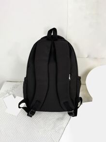 轻便儿童背包书包适合男孩和女孩的学校背包，经典基本款大学生小学初中高中背包适合青少年女孩男孩，旅行背包 - 黑色 - 查看 4