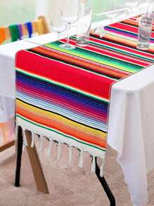 1 Miếng Khăn trải bàn Đối với Ngoài trời Các bữa tiệc , Trang trí đám cưới , Dã ngoại , Boho Trang trí , Sọc Dệt thủ công Thảm trải bàn - Đỏ - Xem 1