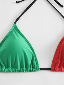 New Arrival Women's Red/green/yellow Colour Block String Bikini For Sports - Multicolor - View 3