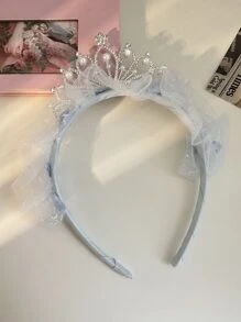 1 chiếc băng đô vương miện công chúa màu xanh ngọc trai, thân thiện với tóc. - Màu xanh nhạt - Xem 5