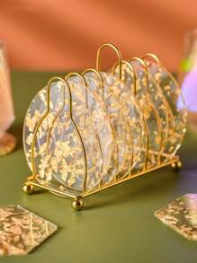 1入組圓形/六角形防水杯墊帶金箔印花適用於咖啡茶飲料杯、餐廳、酒吧 - 金色 - 查看 3