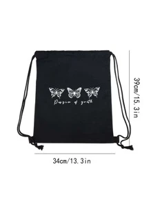 Fashionable Butterfly Printed Drawstring Canvas Backpack With Large Capacity For Women