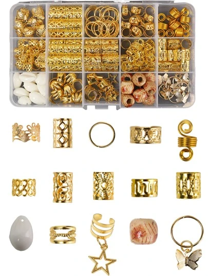 135入組金色盒裝混合頭髮套裝,編織設計髮箍髮飾適合女士和女孩,可調節