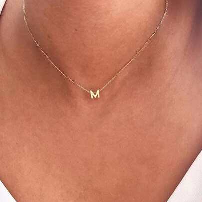 A-Z Letter Pendant Necklace, Women's Stainless Steel Chain Necklace