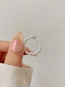 1 Pieza Anillo De Moda Vintage Lujoso Simple Con Imitación De Perlas Incrustadas Y Diamantes De Imitación
