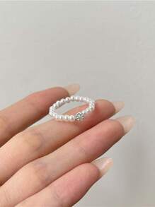 1 Pieza Anillo De Moda Vintage Lujoso Simple Con Imitación De Perlas Incrustadas Y Diamantes De Imitación