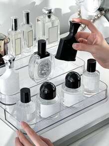 1 件简约透明梳妆台化妆收纳盒香水指甲油收纳盒化妆品展示架多层梯形储物架适用于假日海滩、浴室收纳、卧室收纳、大容量 - 無色 - 查看 4