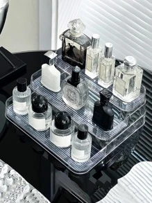 1 件简约透明梳妆台化妆收纳盒香水指甲油收纳盒化妆品展示架多层梯形储物架适用于假日海滩、浴室收纳、卧室收纳、大容量 - 無色 - 查看 5