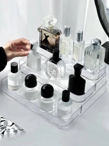 1 件简约透明梳妆台化妆收纳盒香水指甲油收纳盒化妆品展示架多层梯形储物架适用于假日海滩、浴室收纳、卧室收纳、大容量 - 無色 - 查看 7