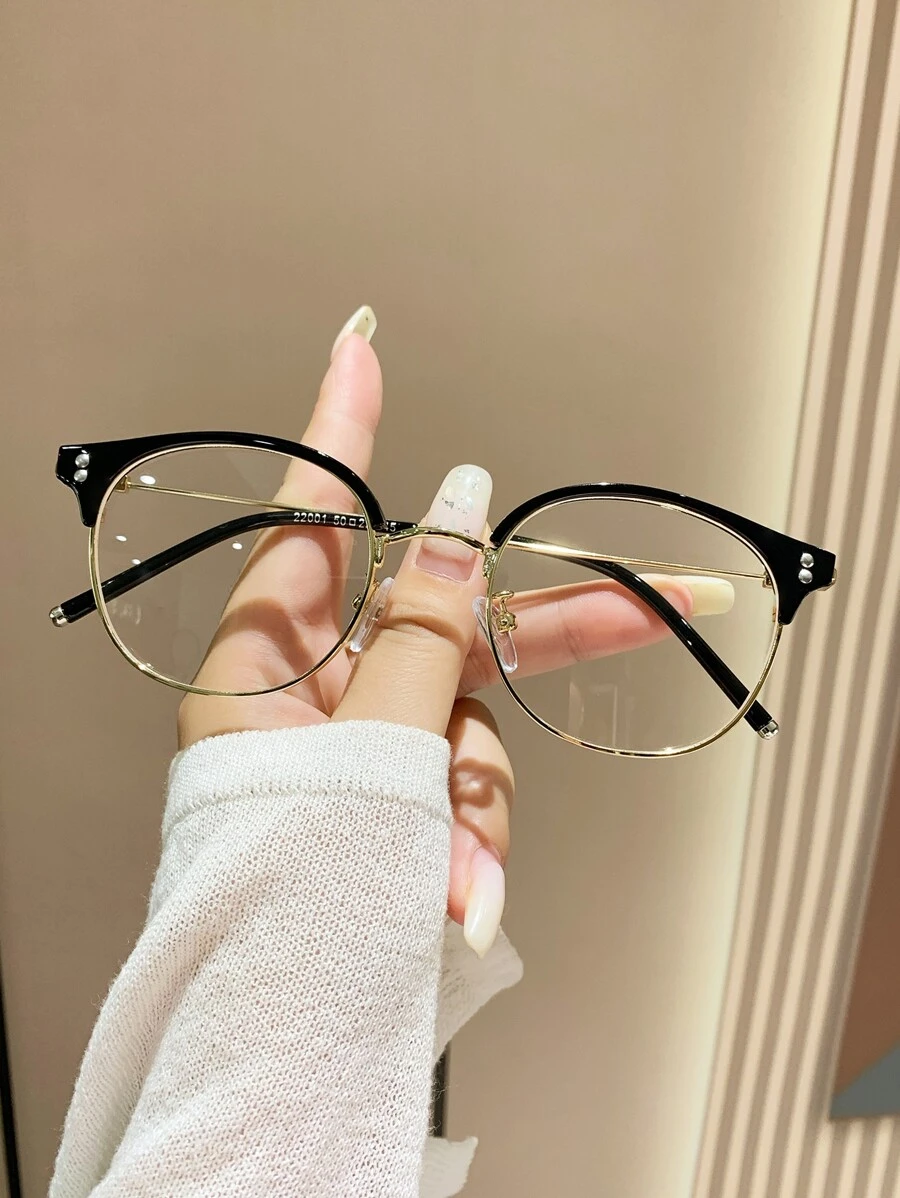 1 副男女通用圆形金属时尚无度数眼镜，适合度假、返校、日常生活、电脑、阅读、电视、电话