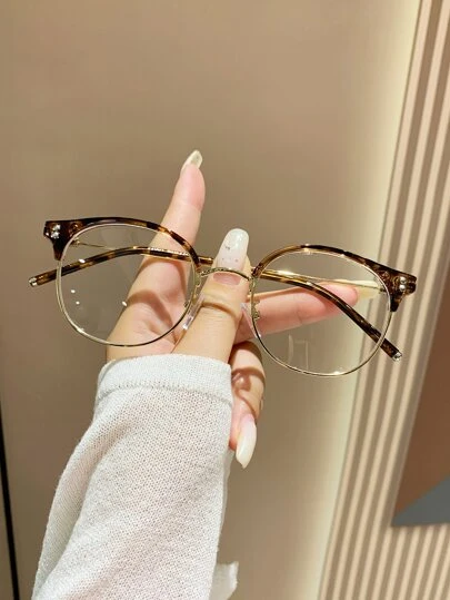 1 件男女通用圆形金属时尚透明镜片眼镜，适合度假、返校、日常生活、电脑、阅读、电视、手机使用