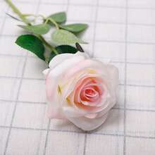 擬真花單莖玫瑰,塑膠花適用於家庭裝飾,婚禮,派對,逼真真絲玫瑰裝飾用品 - 淺粉色 - 查看 1