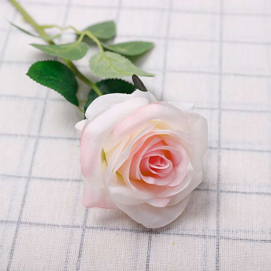 擬真花單莖玫瑰,塑膠花適用於家庭裝飾,婚禮,派對,逼真真絲玫瑰裝飾用品 - 淺粉色 - 查看 1