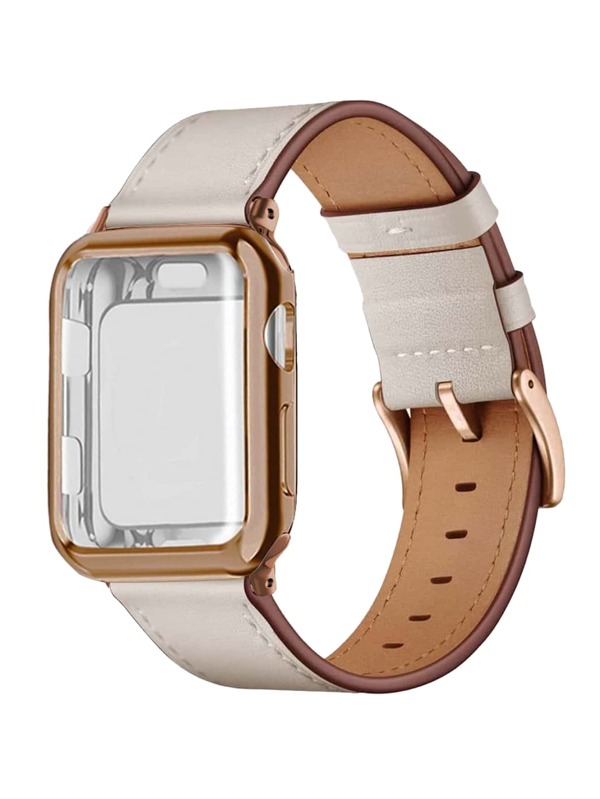 Soft Adjustable Genuine Leather Watch Bands Strap Compatible With Apple Watch SE/8/7/6/5/4/3/2/1, Thin Fashionable Wristbands , Waterproof Protective Case