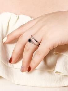 2pcs/set Blue Micro Paved Gemstone Ring - Multicolor - View 2