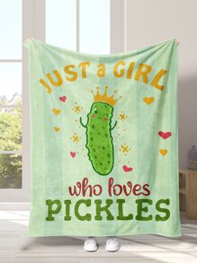 1pc High Definition Digital Print Flannel Blanket With Cucumber Element Pattern - Multicolor - View 1