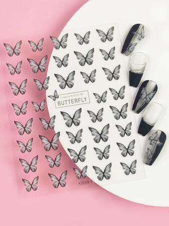 1床單灰色的蝴蝶樣式指甲貼
