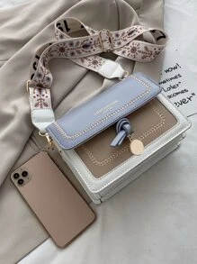 Mini Square Bag Colour Block Letter Graphic Flap PU - Multicolor - View 7