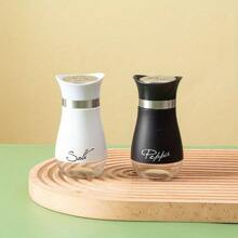 2 件裝鹽和胡椒瓶套裝,可再填充鹽胡椒帶不銹鋼蓋容器香料瓶適合家庭廚房、餐廳、野餐 3.4 盎司 - 黑與白 - 查看 1