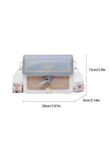 Mini Square Bag Colour Block Letter Graphic Flap PU - Multicolor - View 6