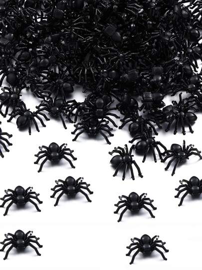50pcs Halloween Black Faux Spider Party Decoration Ornaments