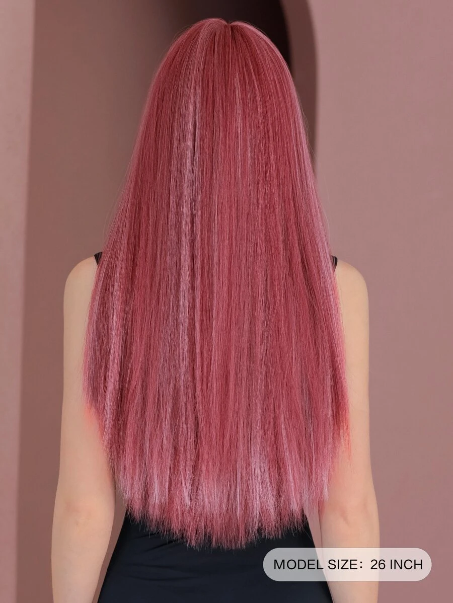 7JHH WIGS 粉色假发混合白色挑染长直合成假发带刘海自然假发适合女士女孩派对角色扮演使用 24 英寸