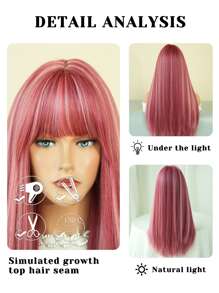 7JHH WIGS 粉色假发混合白色挑染长直合成假发带刘海自然假发适合女士女孩派对角色扮演使用 24 英寸 - 查看 7