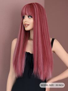 7JHH WIGS 粉色假发混合白色挑染长直合成假发带刘海自然假发适合女士女孩派对角色扮演使用 24 英寸 - 查看 4