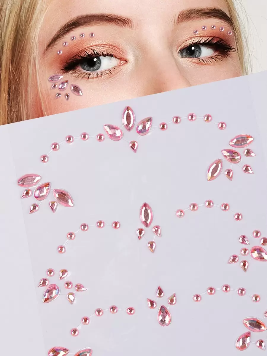 STARTTOOS 1pc Waterdrop-shaped 3d Pink Faux Gemstone Face Sticker For Music Festival, Y2k Makeup, Dance Party - Pink - View 1